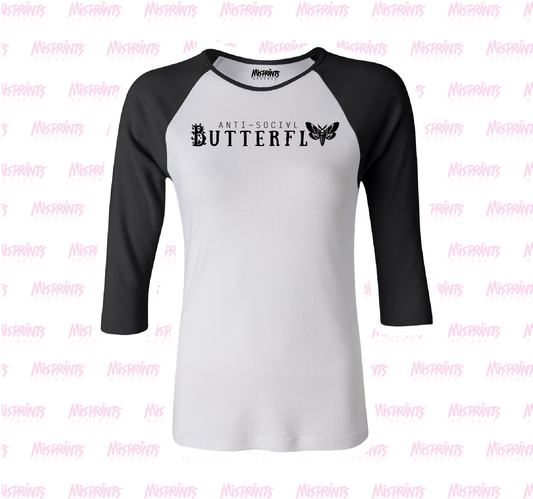 Anti-Social Butterfly Raglan 3/4 Sleeve Tee